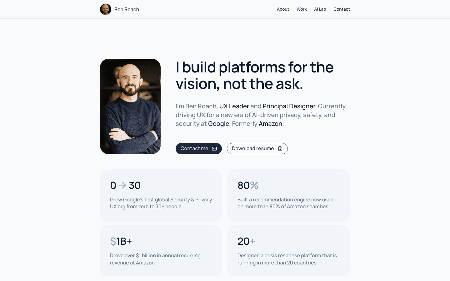 Screenshot of Ben Roach's portfolio
