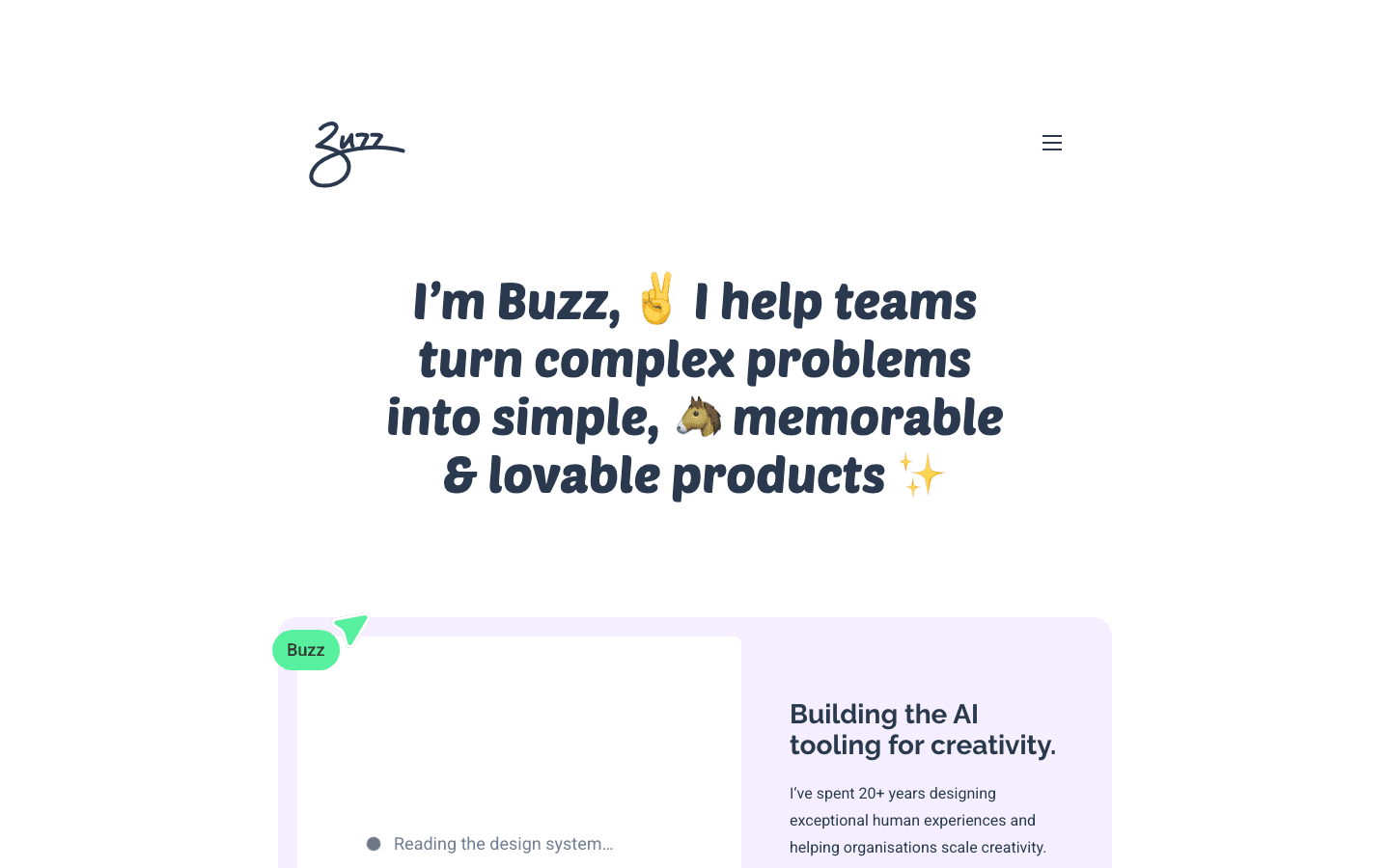 Screenshot of Buzz Usborne's portfolio